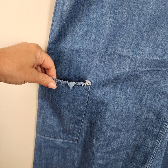 Old Navy denim dress sz L women sleeveless pockets raw hems - Picture 3 of 11